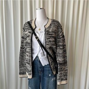 J.Jill 100% Wool Marled Knit Cardigan | Contrast Crochet Trim size XL.